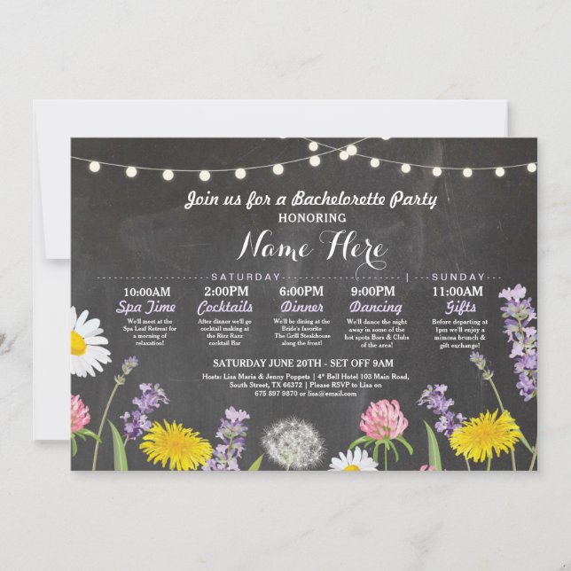 Bridal Shower Itinerary Bachelorette Wild Flowers Invitation (Front)