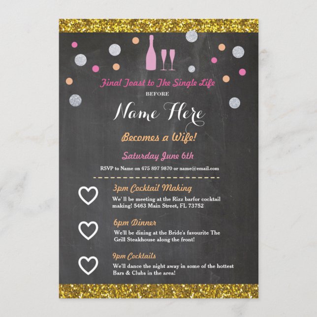 Bridal Shower Itinerary Champagne Bachelorette Program (Front)