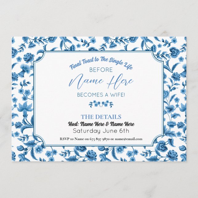 Bridal Shower Itinerary Chintz Blue & White Floral Program (Front)