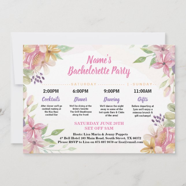 Bridal Shower Itinerary Flowers Floral Watercolor Invitation (Front)