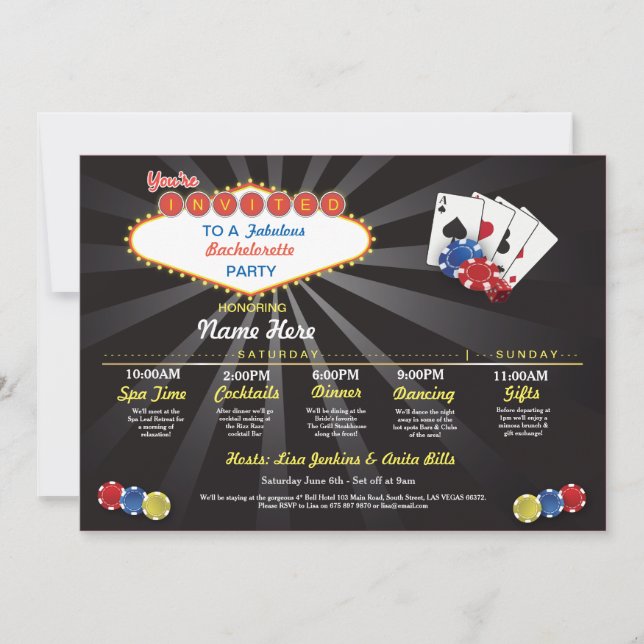 Bridal Shower Itinerary Las Vegas LV Bachelorette Invitation (Front)