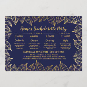 Bridal Shower Itinerary Navy Gold Leaves Elegant Invitation