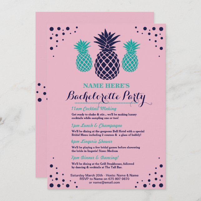 Bridal Shower Itinerary Pineapple Aloha Invite (Front/Back)
