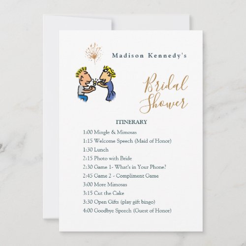 Bridal Shower Itinerary Plan Cute Couple Cartoon Invitation
