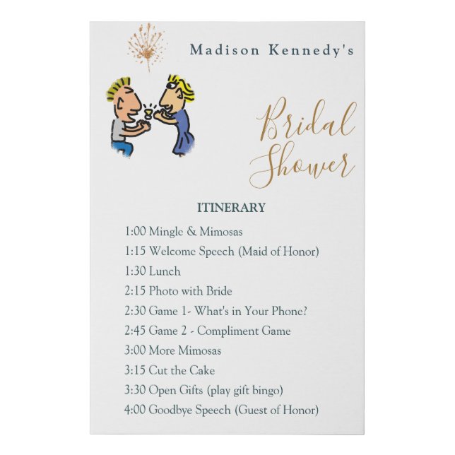 Bridal Shower Itinerary Plan 💍 Cute Couple  Faux Canvas Print (Front)