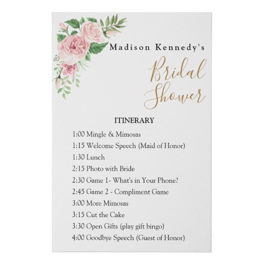 Bridal Shower Itinerary Plan Floral Fab Fun Faux Canvas Print