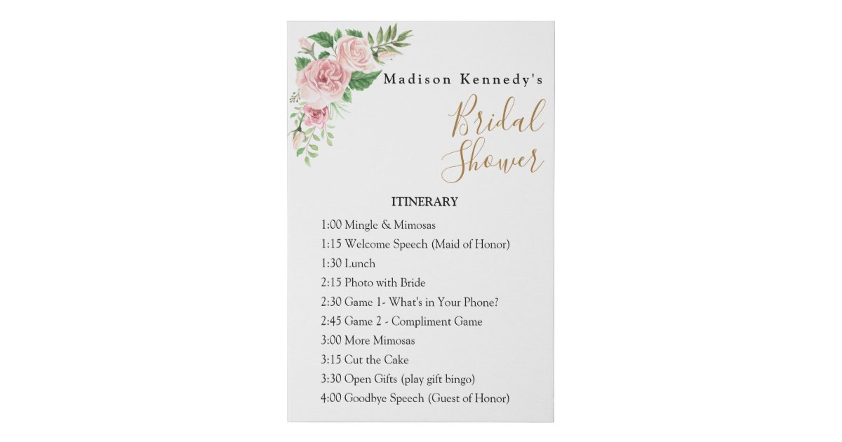 bridal-shower-itinerary-plan-floral-fab-fun-faux-canvas-print-zazzle
