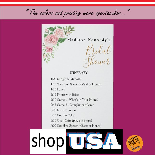 Bridal Shower Itinerary Plan Floral Fab Fun Faux Canvas Print ("Everyone at the party loved this." Thank you Zazzle and Party Town.)