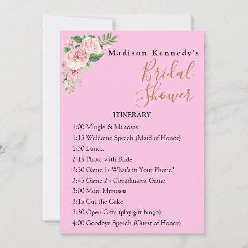 Bridal Shower Itinerary Plan Pink Floral Customize Invitation