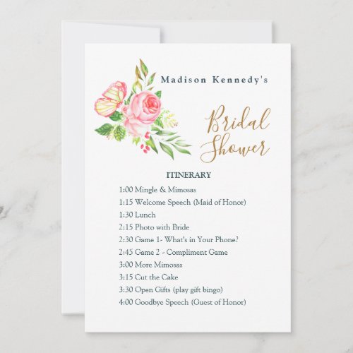 Bridal Shower Itinerary Plan Spring Pink Rose  Invitation