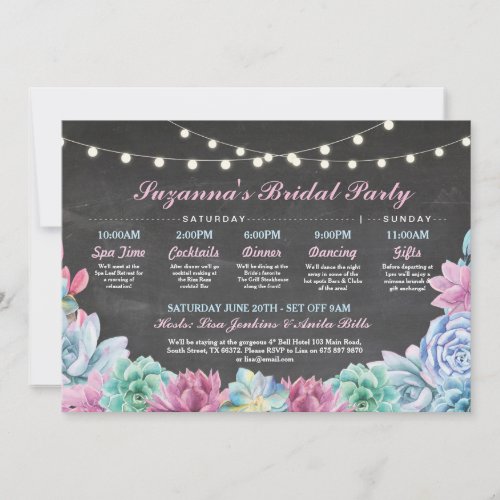 Bridal Shower Itinerary Succulent Blue Pink Floral Invitation