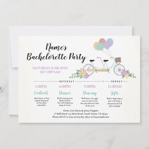 Bridal Shower Itinerary Tandem Bike Balloons Fun Invitation