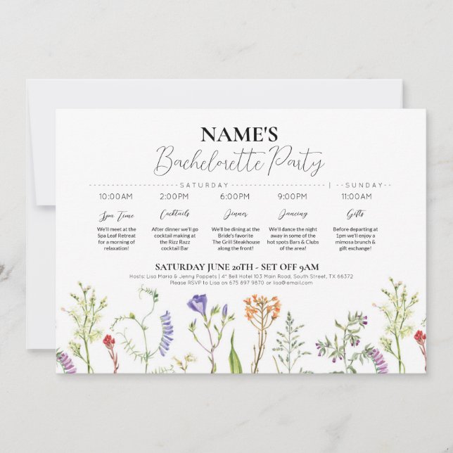 Bridal Shower Itinerary Wildflowers Floral Invitation (Front)