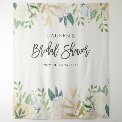 Bridal Shower  Ivory Floral Photo Backdrop