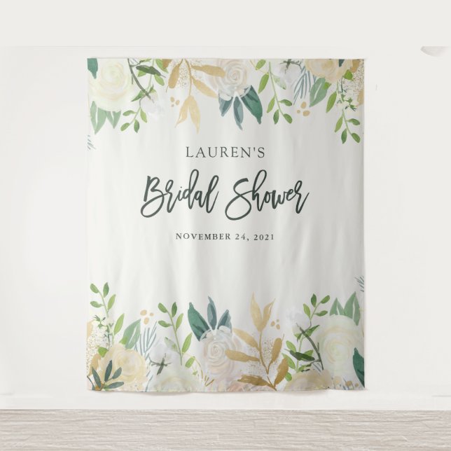 Bridal Shower | Ivory Floral Photo Backdrop (Front)