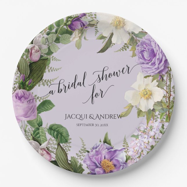 Bridal Shower Ivory n Lavender Ivory Peony Wreath Paper Plates (Front)