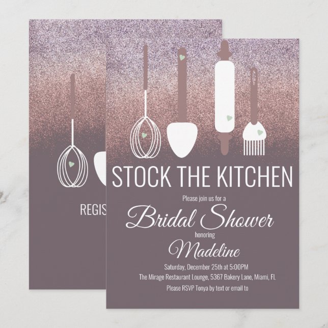 Bridal Shower Kitchen Shower Stock Kitchen Glitter Invitation (Front/Back)