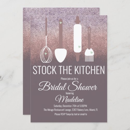 Bridal Shower Kitchen Shower Stock Kitchen Glitter Invitation