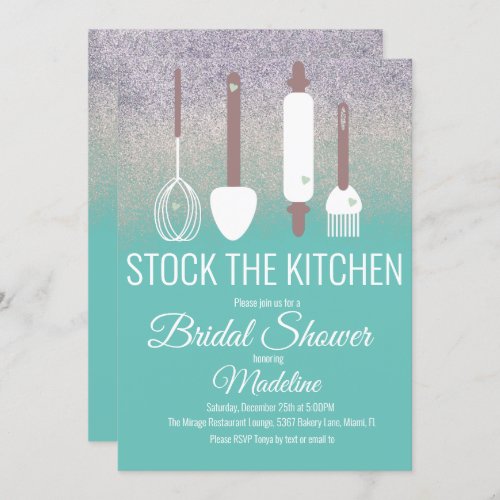 Bridal Shower Kitchen Shower Stock Kitchen Glitter Invitation