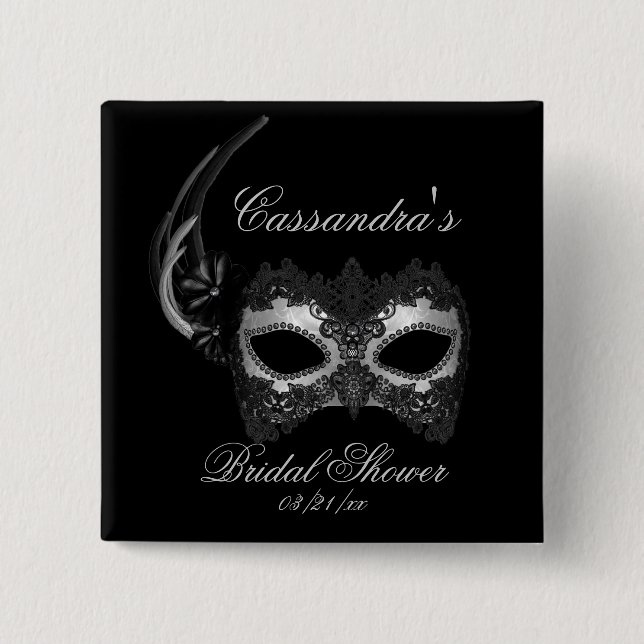 "Bridal Shower" - Lace Masquerade Mask Button (Front)