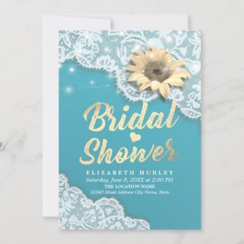 Bridal Shower Lace Sunflower String Lights Tiffany Invitation by ReadyCardCard at Zazzle