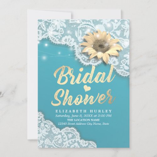 Bridal Shower Lace Sunflower String Lights Tiffany Invitation