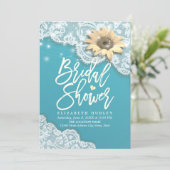 Bridal Shower Lace Sunflower String Lights Tiffany Invitation (Standing Front)