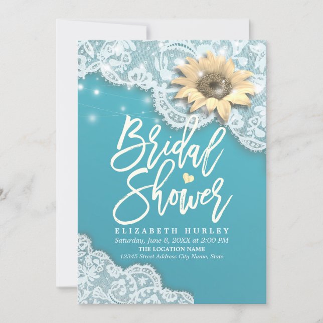 Bridal Shower Lace Sunflower String Lights Tiffany Invitation (Front)