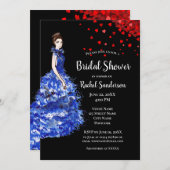 Bridal Shower Lady with Sparkly Blue Gown Heart Invitation (Front/Back)