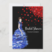 Bridal Shower Lady with Sparkly Blue Gown Heart Invitation (Back)