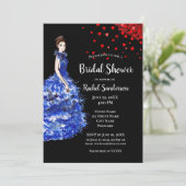 Bridal Shower Lady with Sparkly Blue Gown Heart Invitation (Standing Front)