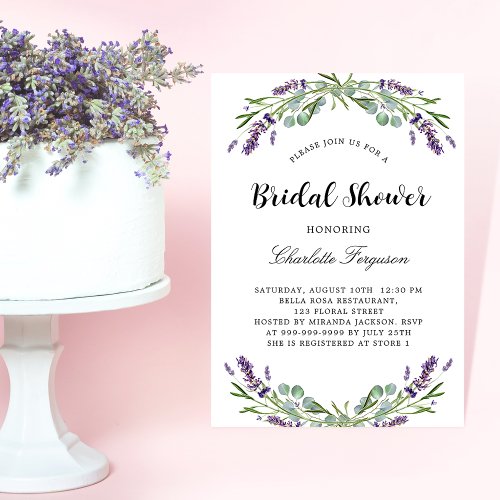 Bridal Shower lavender eucalyptus florals luxury Invitation