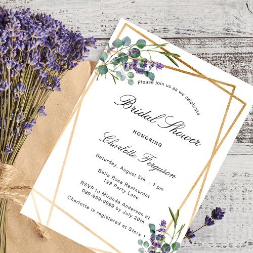 Bridal shower lavender eucalyptus geometric luxury invitation