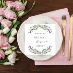 Bridal shower lavender eucalyptus greenery napkins<br><div class="desc">A stylish white background decorated with violet lavender flowers and eucalyptus greenery.  Personalize and add a name and a date.</div>