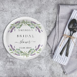 Bridal shower lavender eucalyptus greenery paper plates<br><div class="desc">A stylish white background decorated with violet lavender flowers and eucalyptus greenery.  Personalize and add a name and a date.</div>