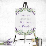 Bridal Shower lavender eucalyptus greenery welcome Foam Board<br><div class="desc">For a Bridal Shower. A chic white background. Decorated with lavender florals,  flowers and eucalyptus greenery.  Violet and black letters.
Back: no design</div>