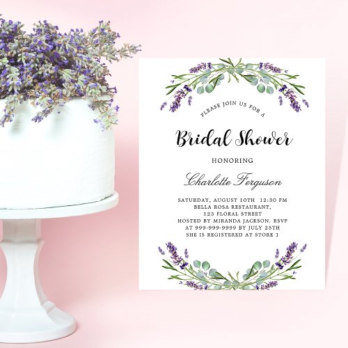 Bridal Shower lavender floral budget Invitation
