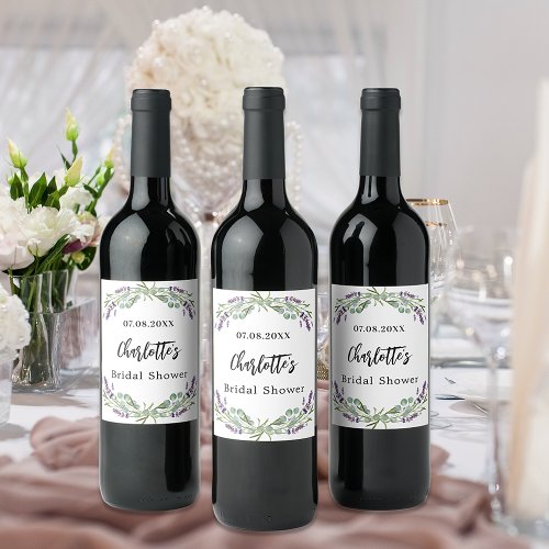 Bridal Shower lavender florals eucalyptus Wine Label