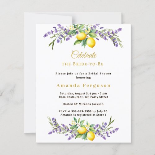 Bridal Shower lavender florals lemons invitation