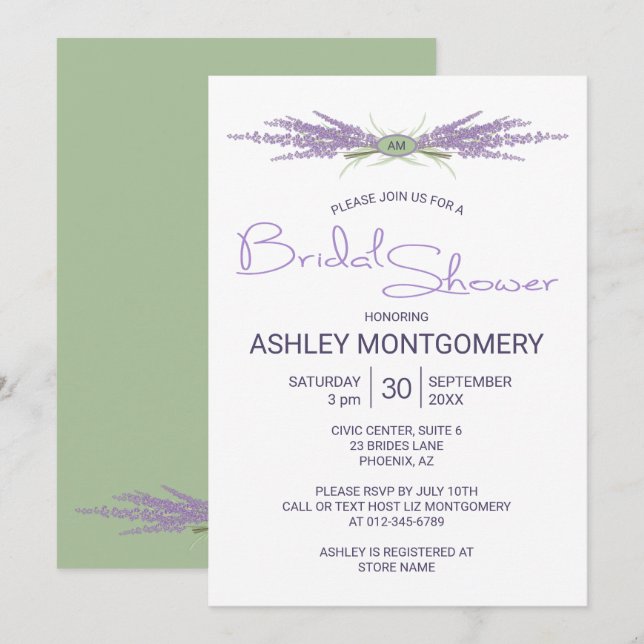 Bridal Shower Lavender Flower Bundles Invitation (Front/Back)