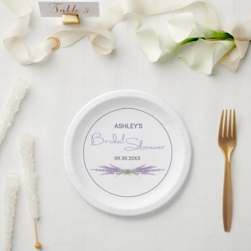 Bridal Shower Lavender Flower Herb Bundles Custom Paper Plates