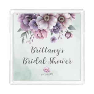 Bridal Shower Lavender & Green Floral Acrylic Tray