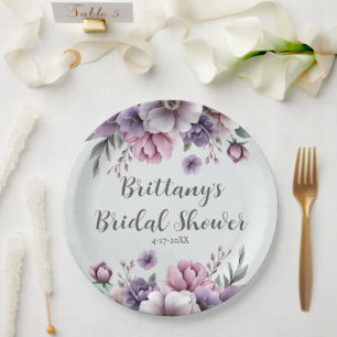 Bridal Shower Lavender & Green Floral  Paper Plates