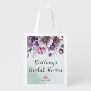 Bridal Shower Lavender & Green Floral Reusable  Grocery Bag