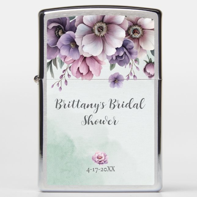 Bridal Shower Lavender & Green Floral Zippo Lighter (Front)