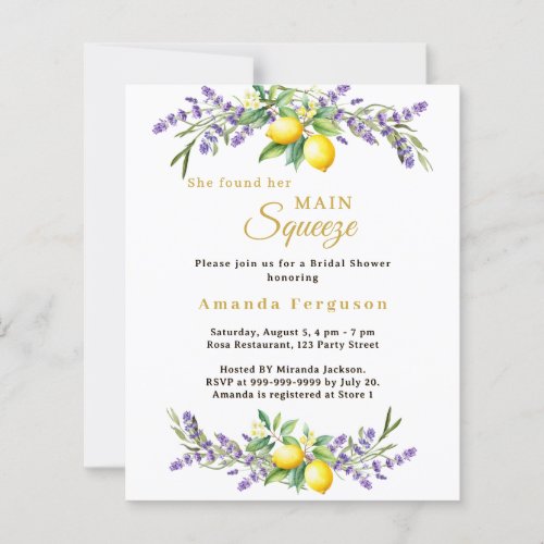 Bridal Shower lavender lemons squeeze invitation