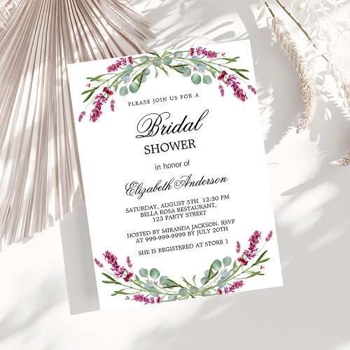Bridal shower lavender pink budget invitation