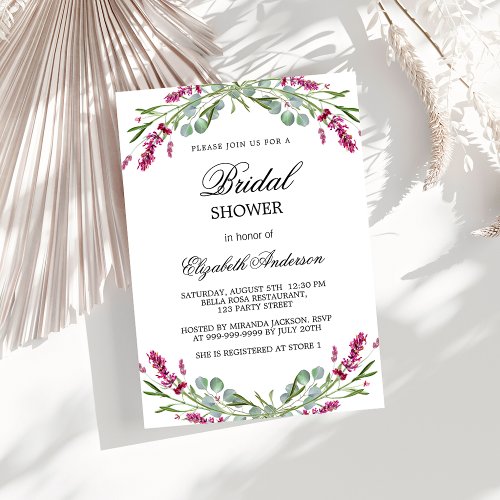 Bridal shower lavender pink greenery invitation postcard