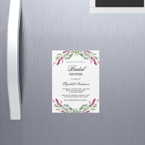 Bridal shower lavender pink greenery luxury magnetic invitation