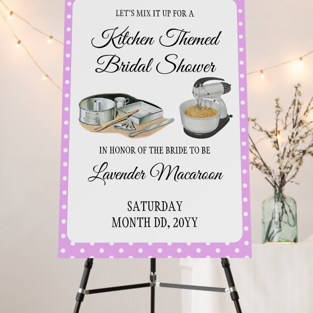 Bridal Shower Lavender Polka Dots Double Sided  Foam Board (In Situ (Stand))